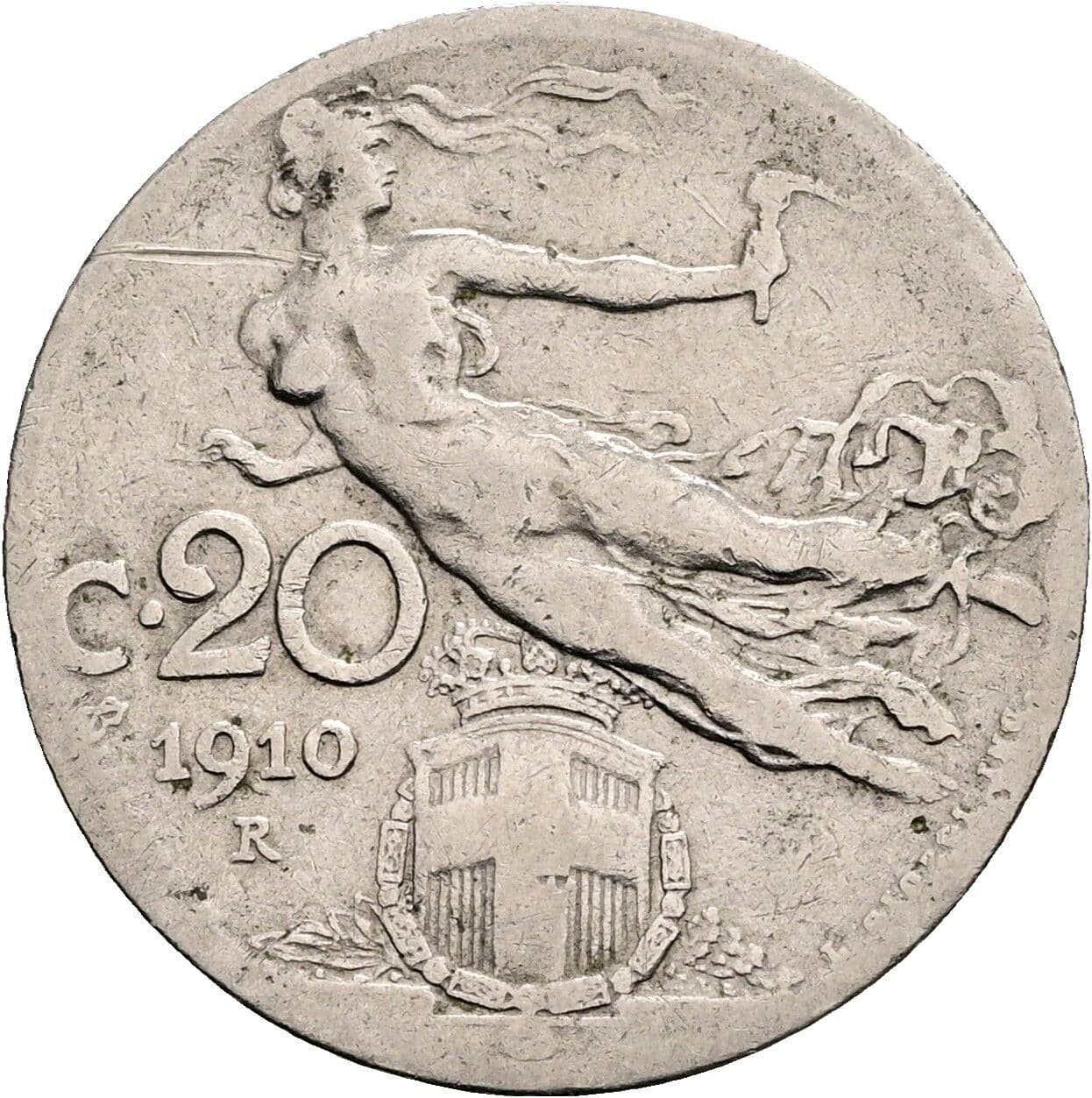 20 Centesimi Vittorio Emanuele III. 1900-1946 1910 – Rückseite