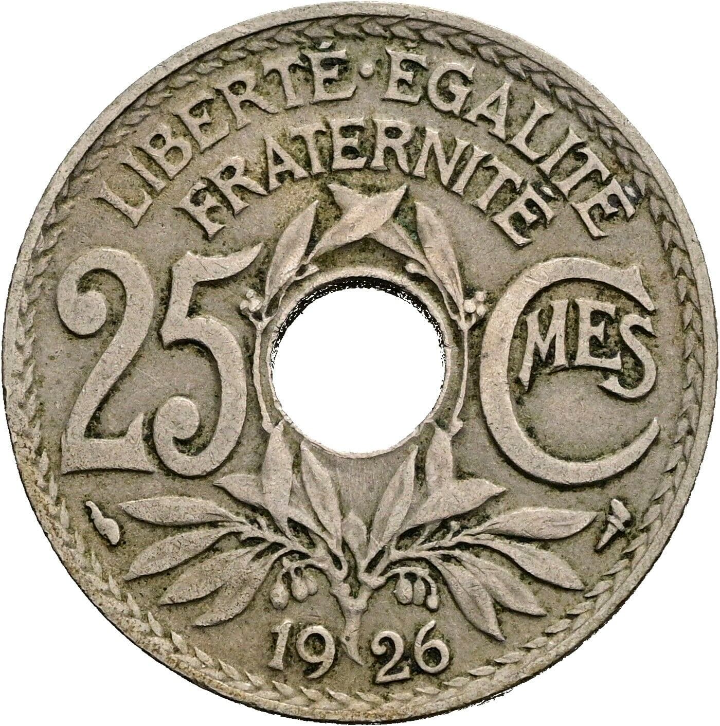 25 Centimes 1926 – Vorderseite