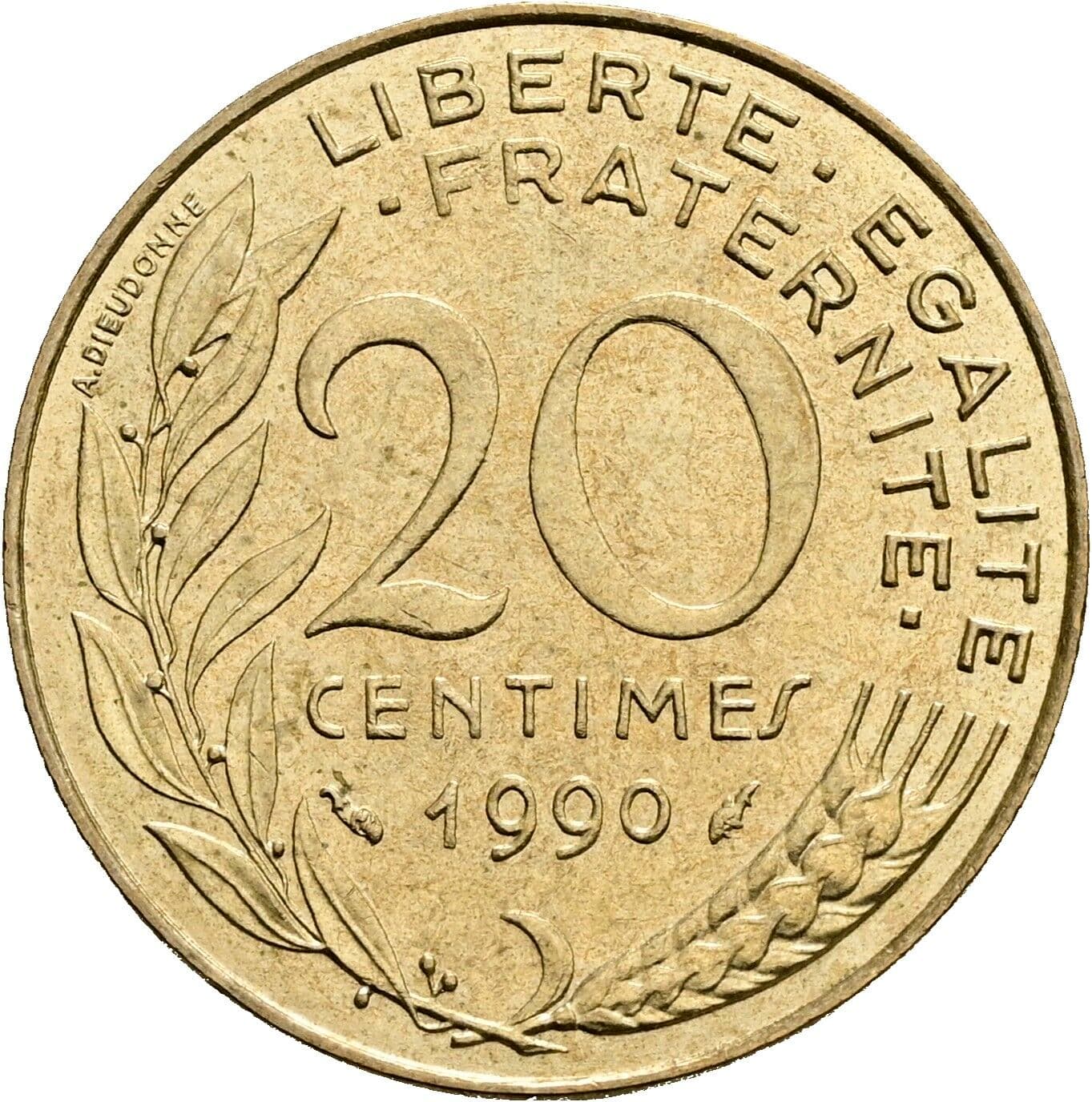 20 Centimes 1990 – Vorderseite