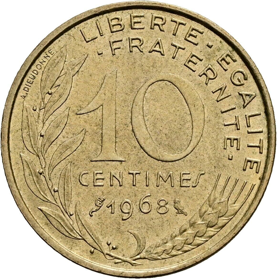 10 Centimes 1968 – Rückseite