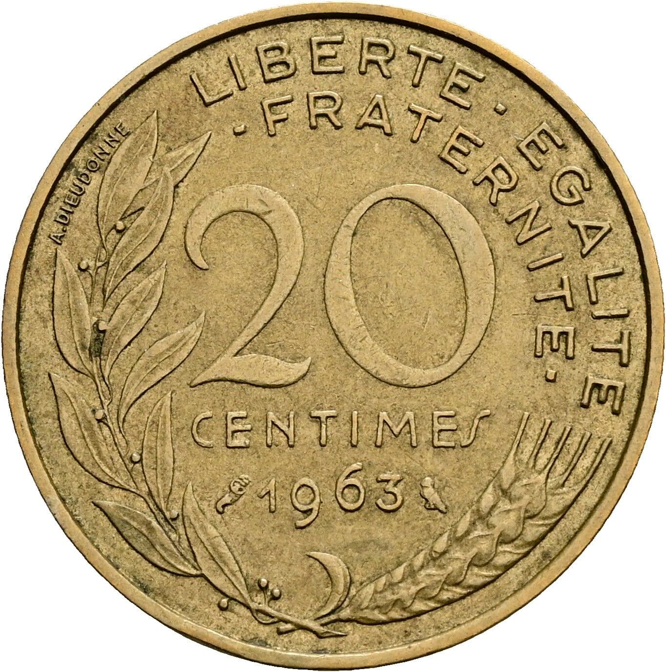 20 Centimes 1963 – Vorderseite