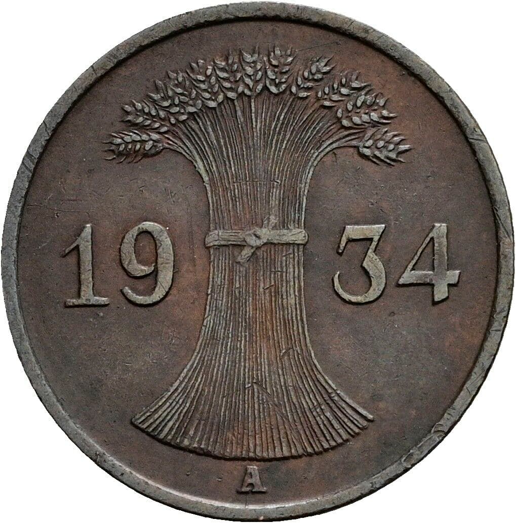 1 Reichspfennig 1934 A – Rückseite