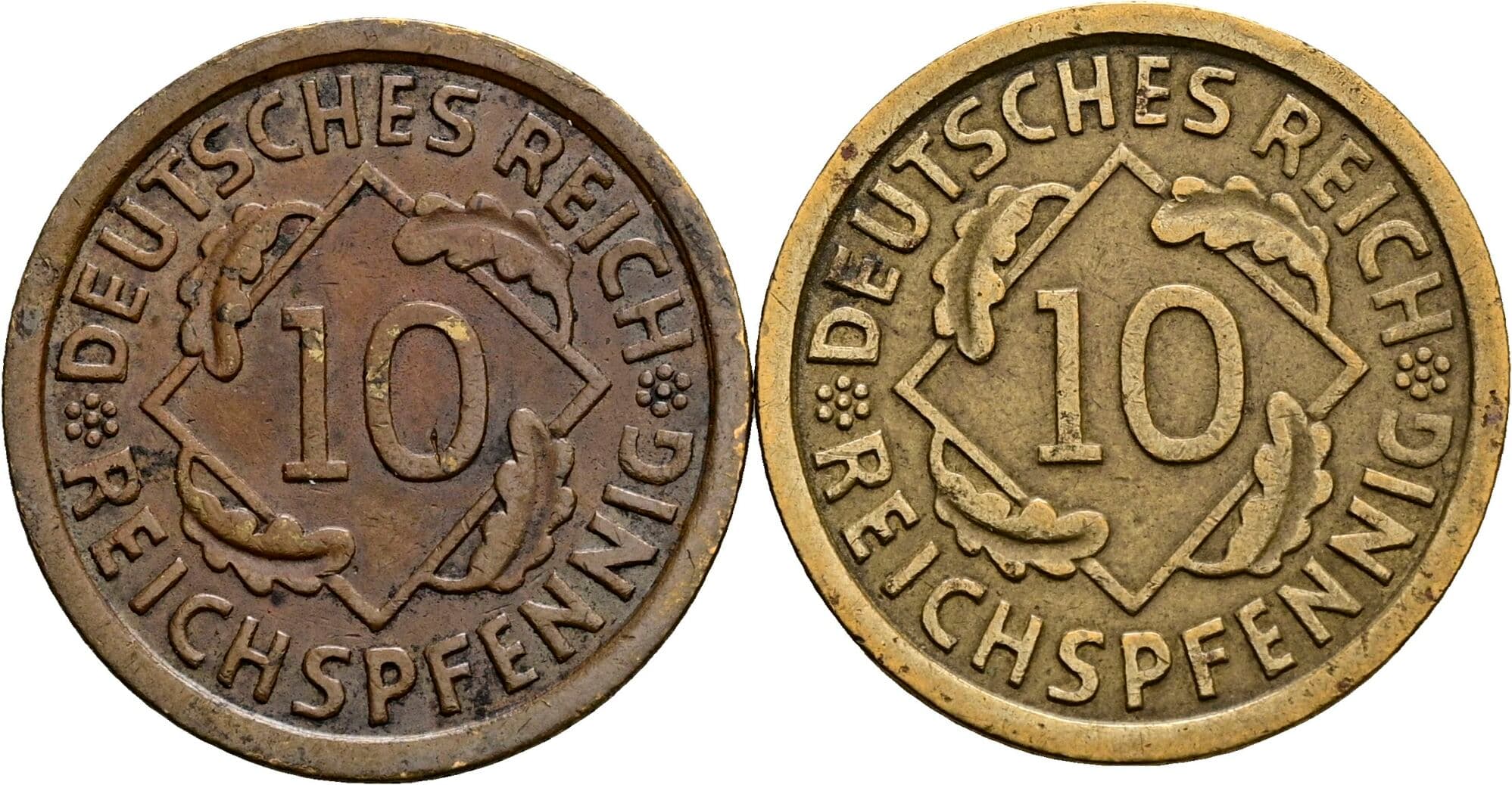 Lot 2 Stück Reichspfennig 1934 F und 1935 F – Vorderseite