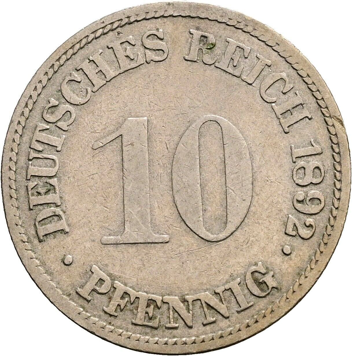 10 Pfennig 1892 G – Vorderseite