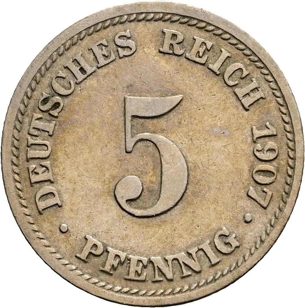 5 Pfennig 1907 D – Vorderseite