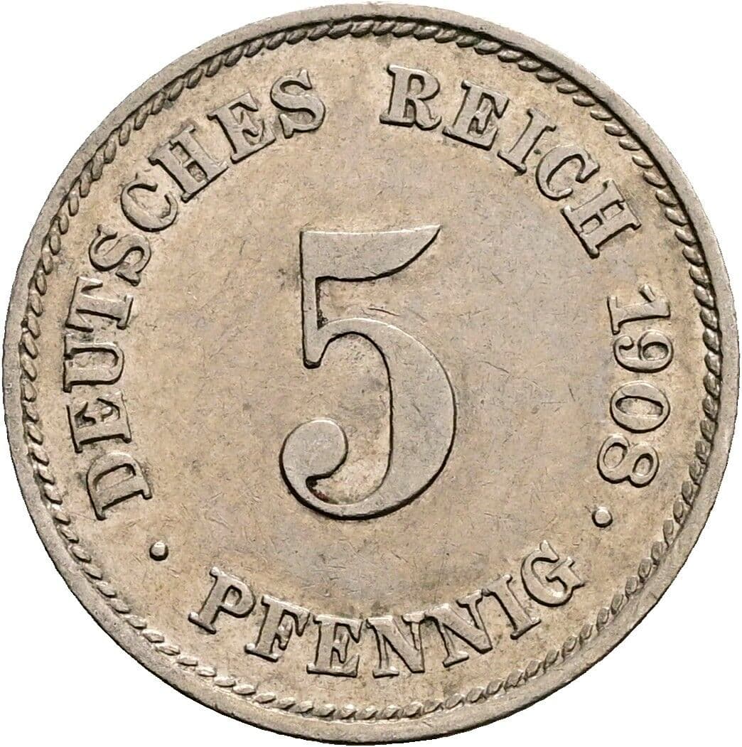 5 Pfennig 1908 E – Vorderseite
