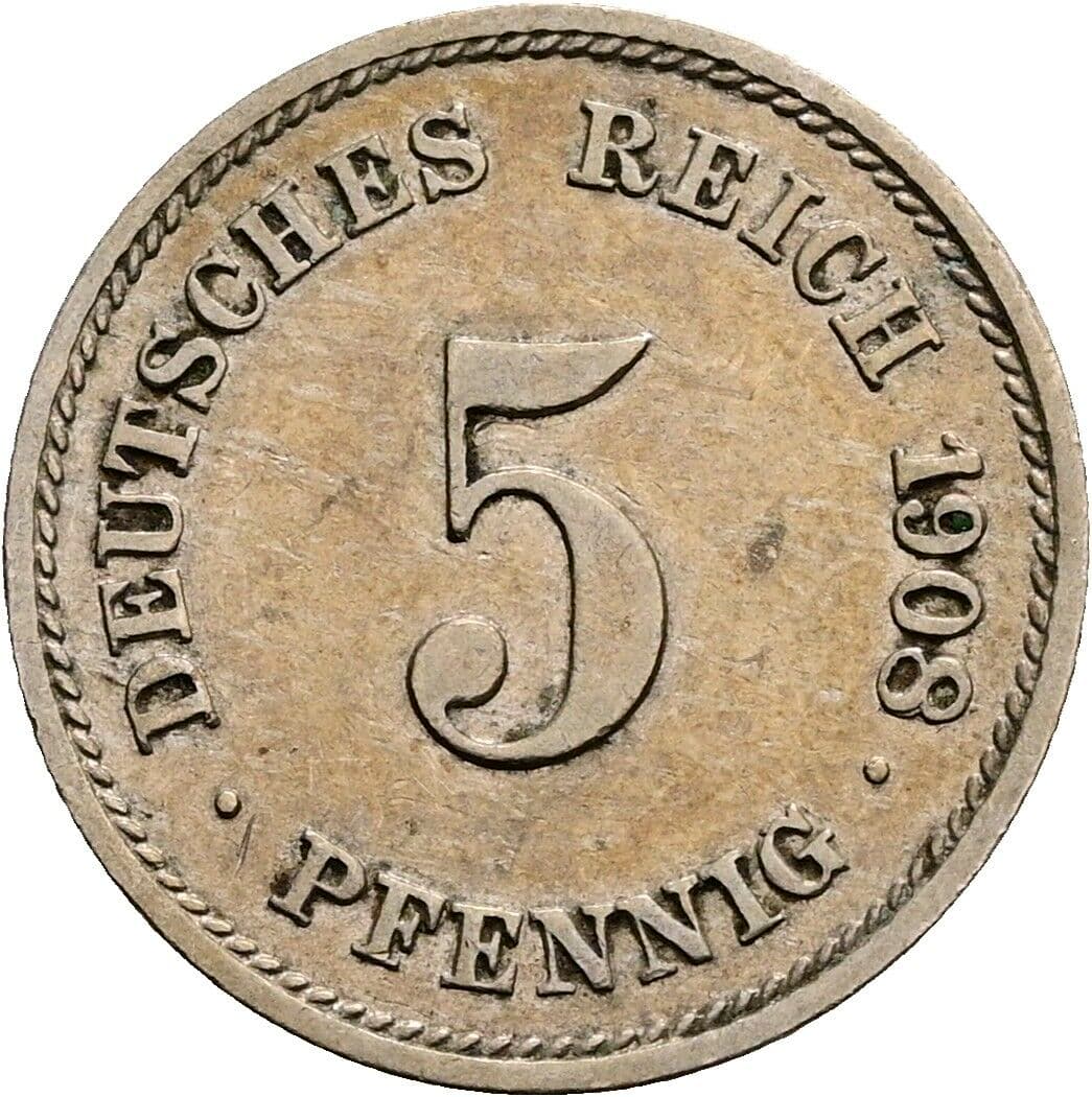 5 Pfennig 1908 G – Vorderseite