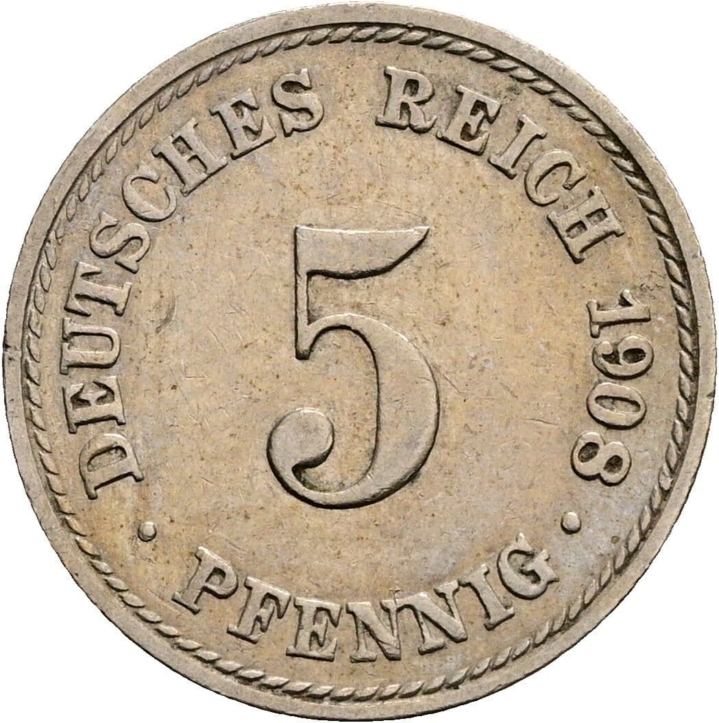 5 Pfennig 1908 A – Vorderseite