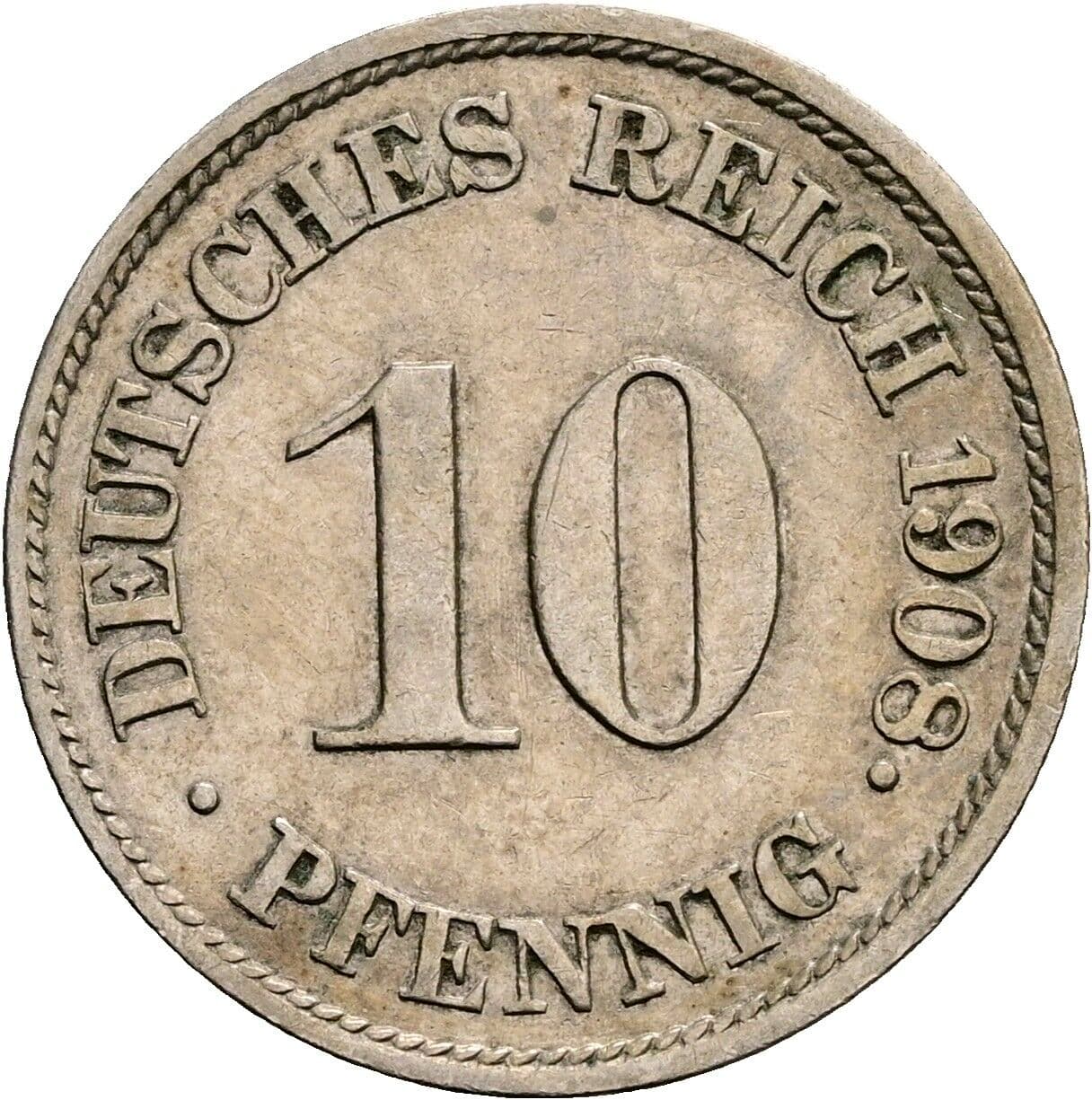 10 Pfennig 1908 J – Vorderseite