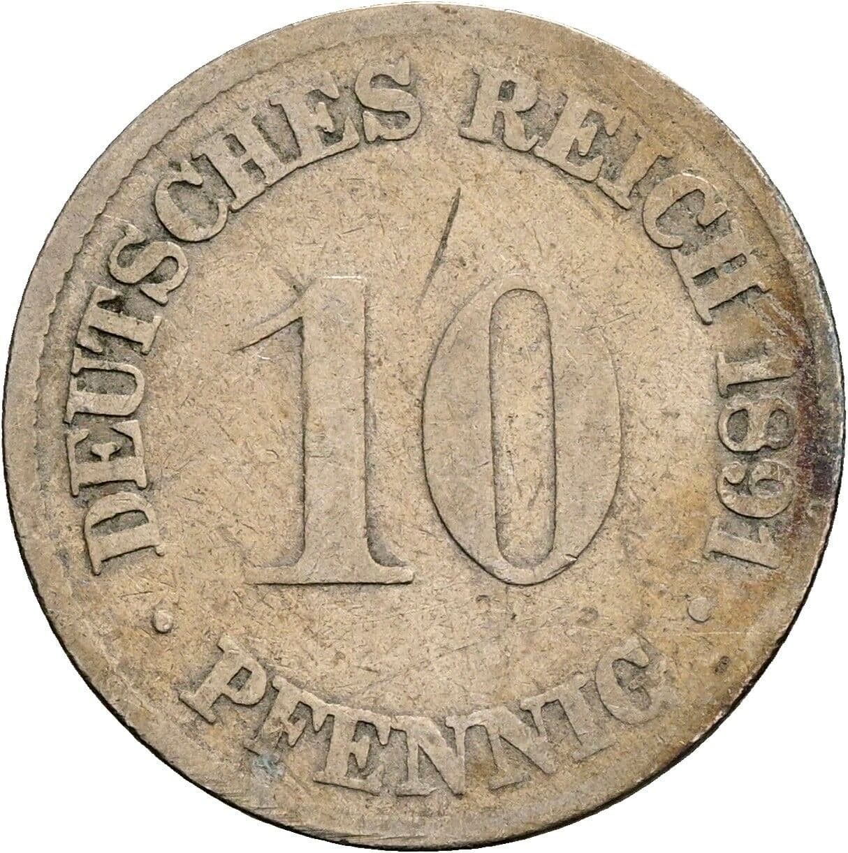10 Pfennig 1891 G – Vorderseite