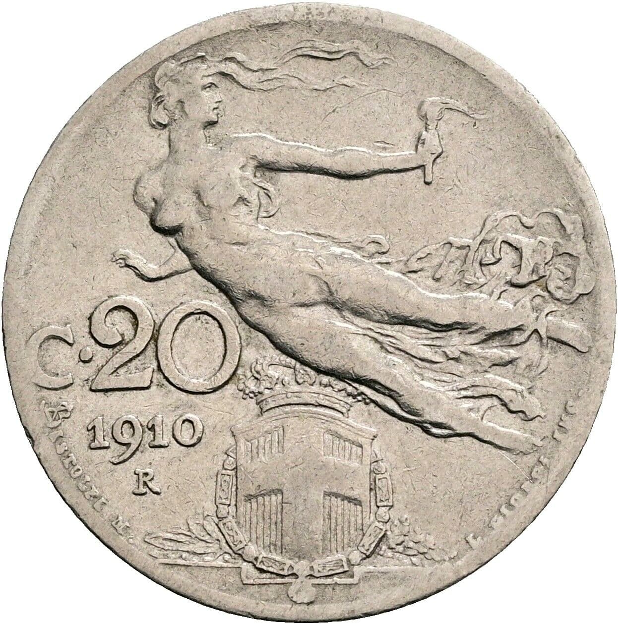 20 Centesimi Vittorio Emanuele III. 1900-1946 1910 – Rückseite