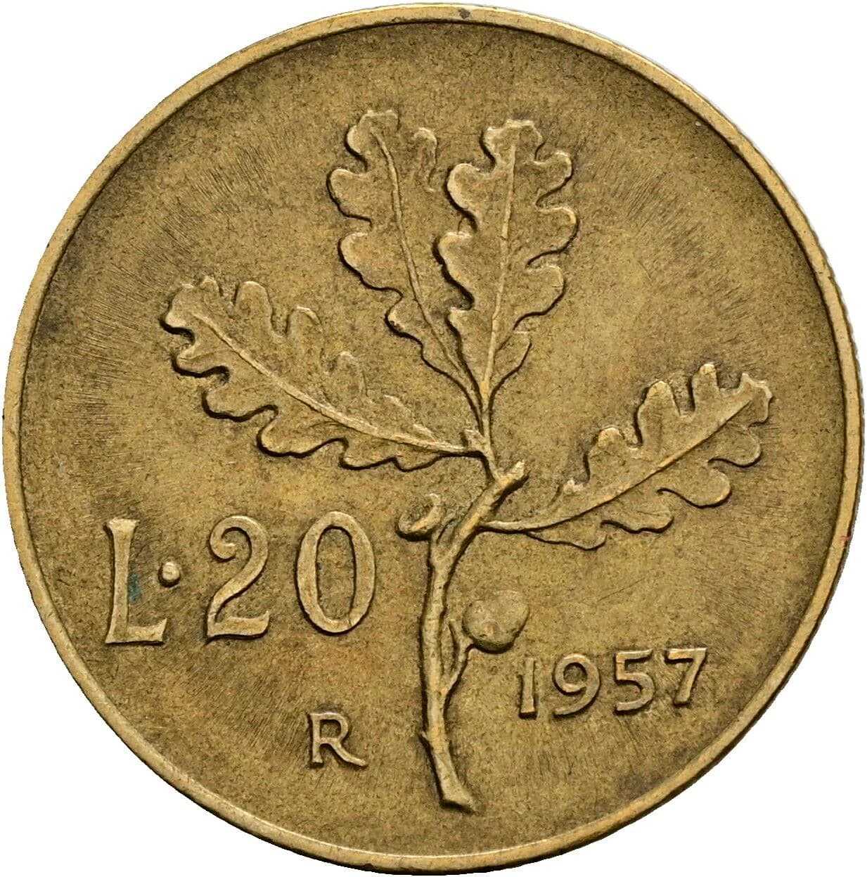 20 Lire 1957 – Rückseite