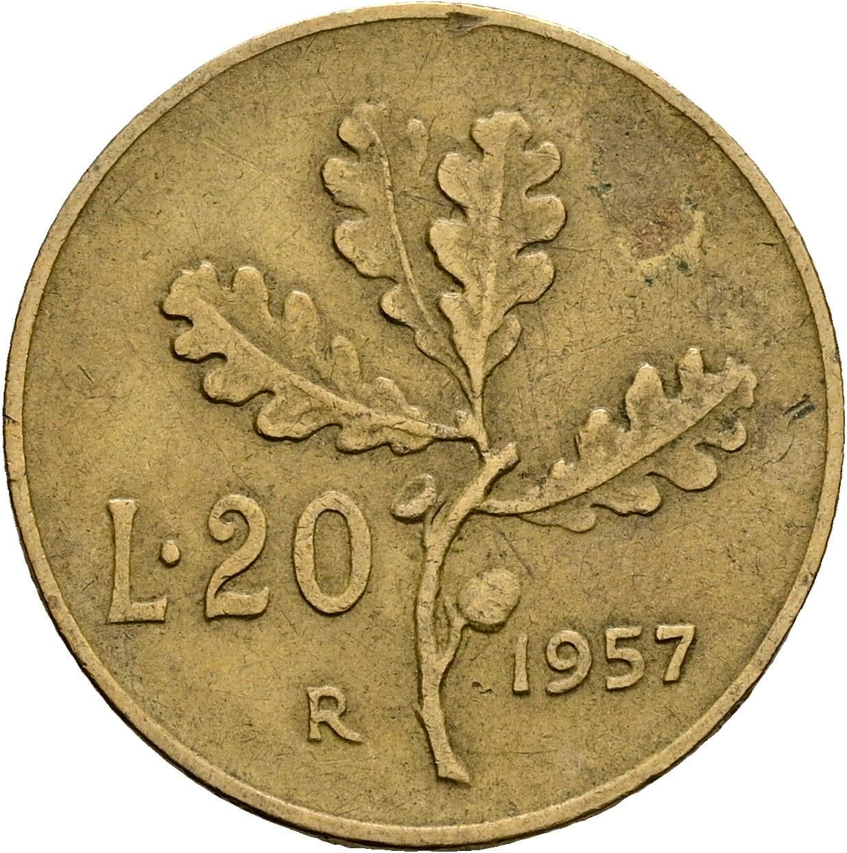 20 Lire 1957 – Rückseite
