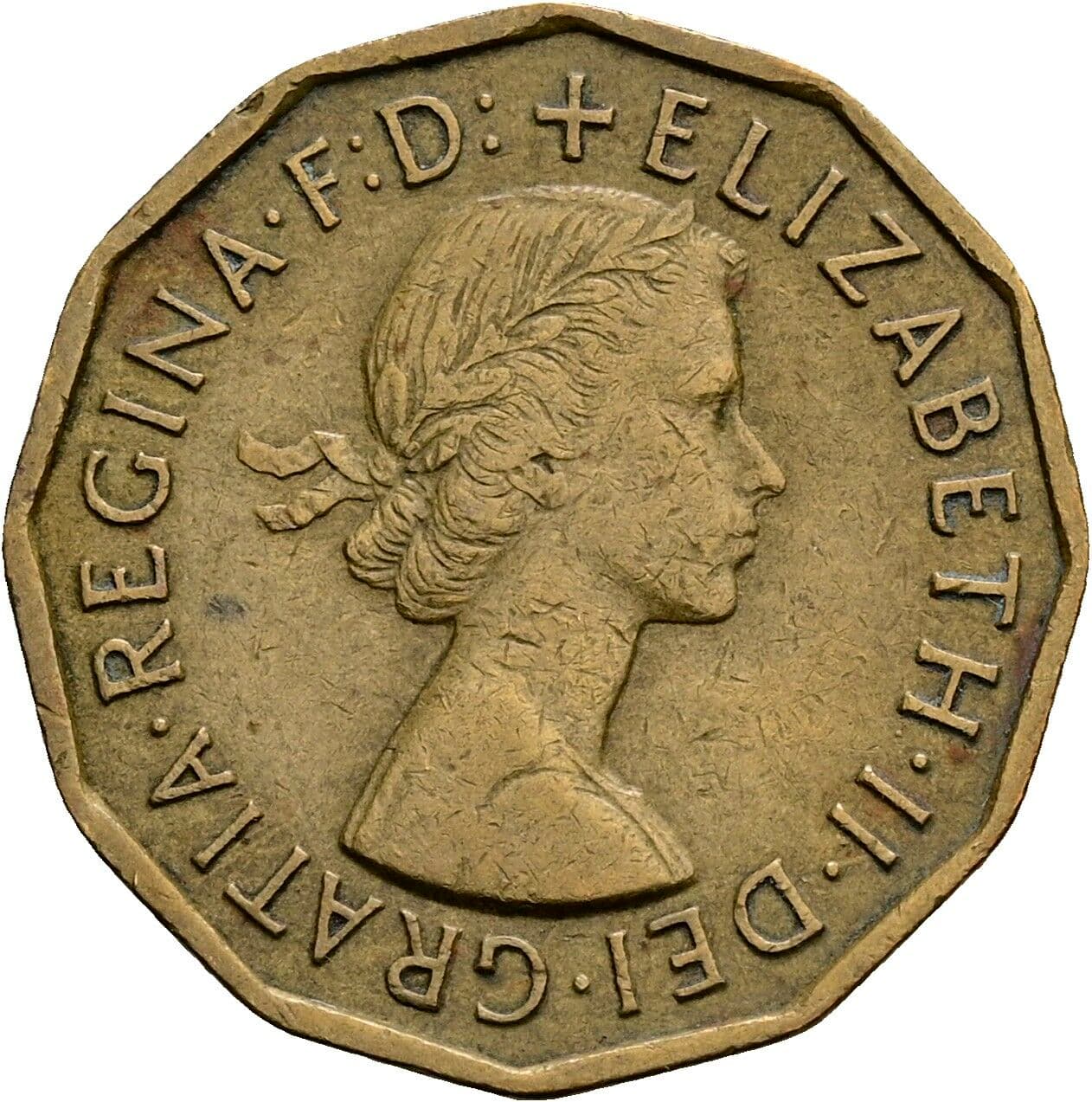 3 Pence Elisabeth II. 1952-2022 1954 – Vorderseite