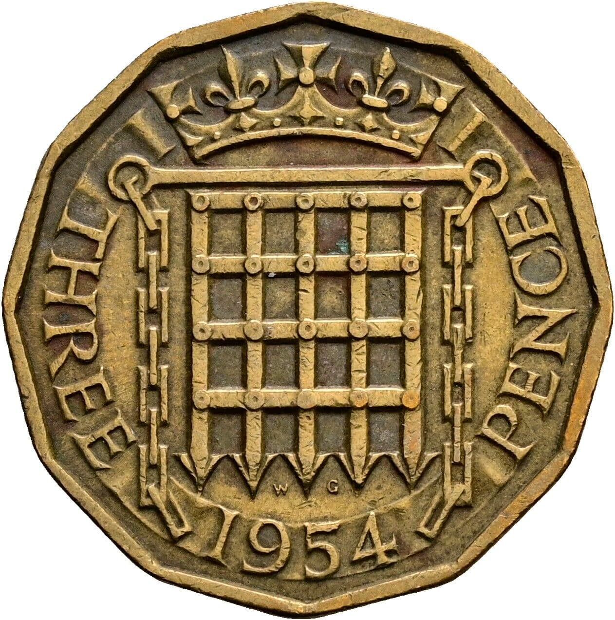 3 Pence Elisabeth II. 1952-2022 1954 – Rückseite