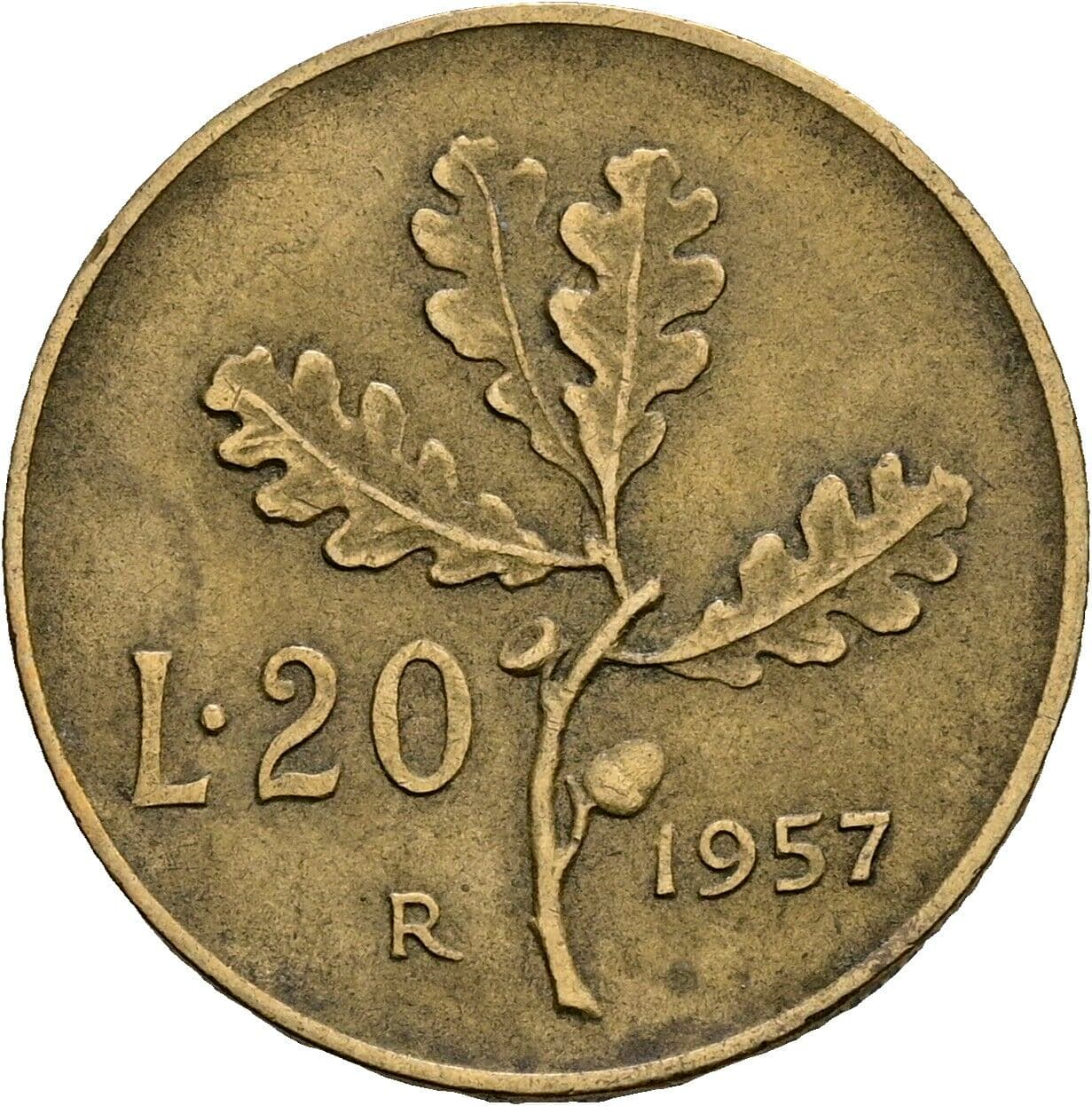 20 Lire 1957 – Rückseite