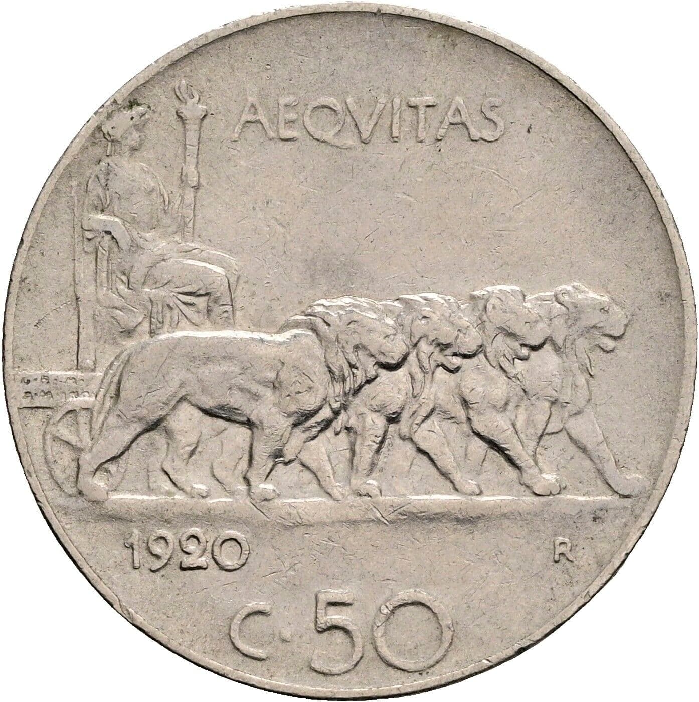 50 Centesimi Victor Emmanuel III. (1900-1946) 1920 – Rückseite