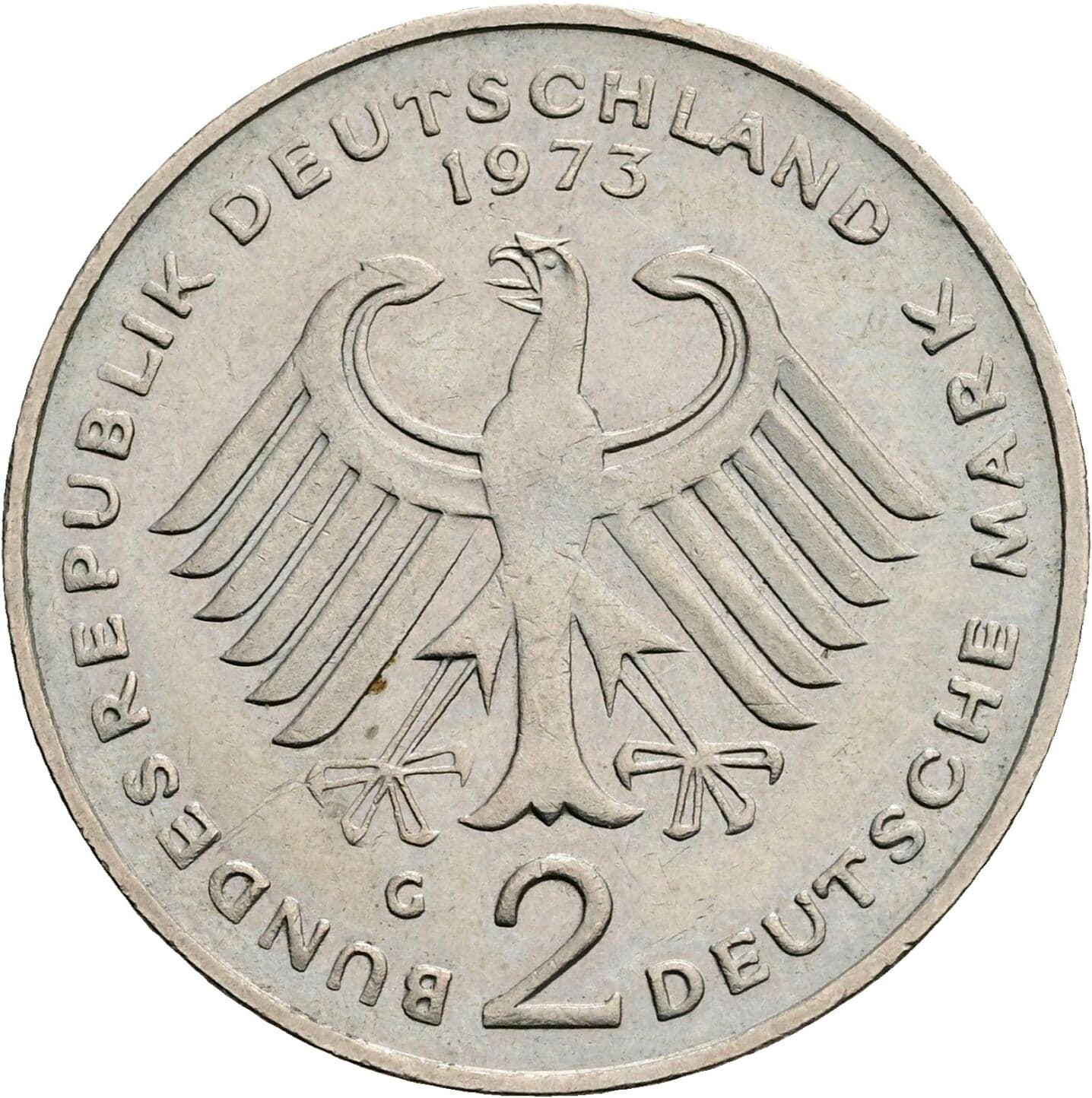 2 Deutsche Mark 1973 G – Rückseite