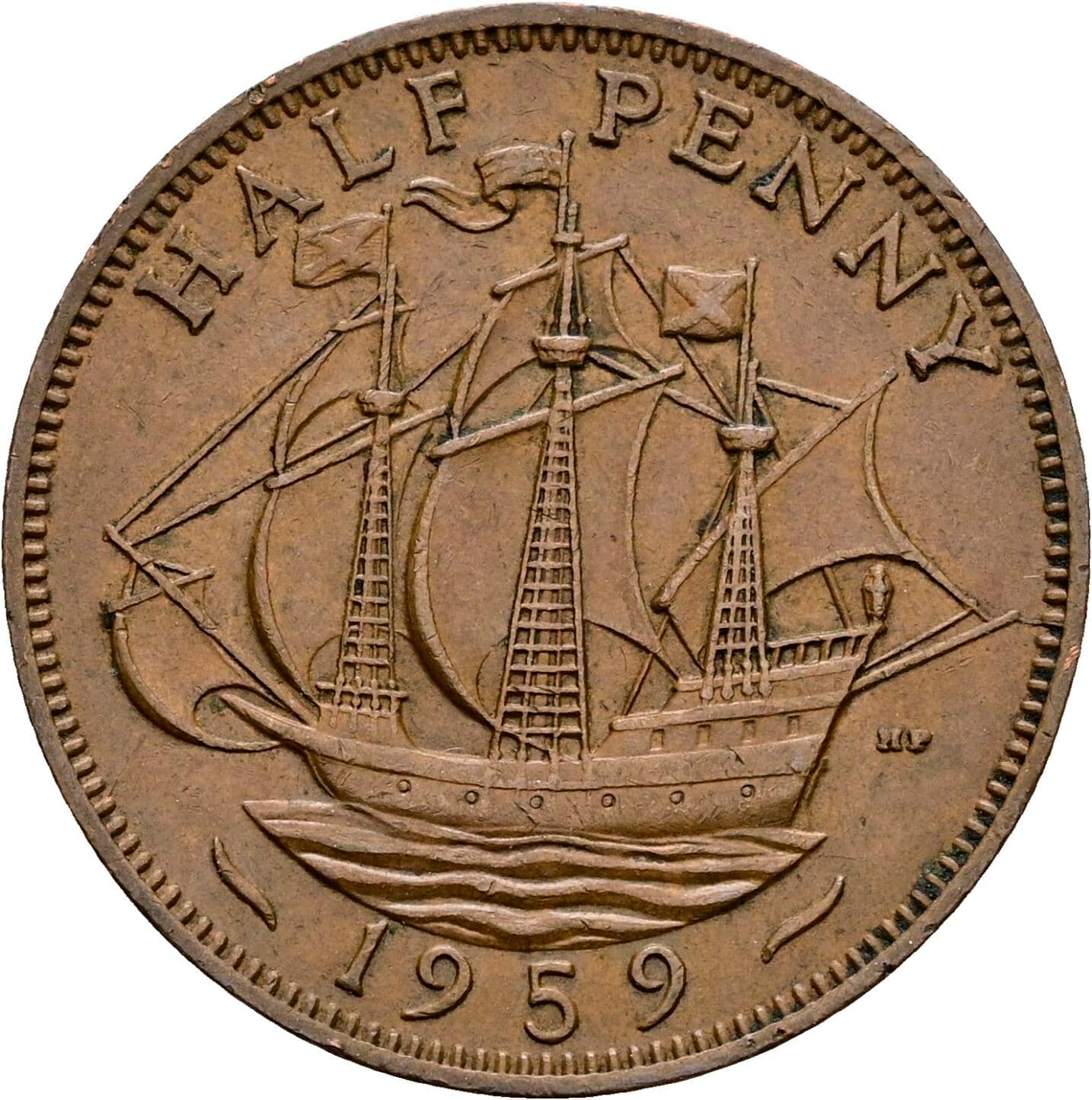 Half Penny Elisabeth II. 1952-2022 1959 – Rückseite