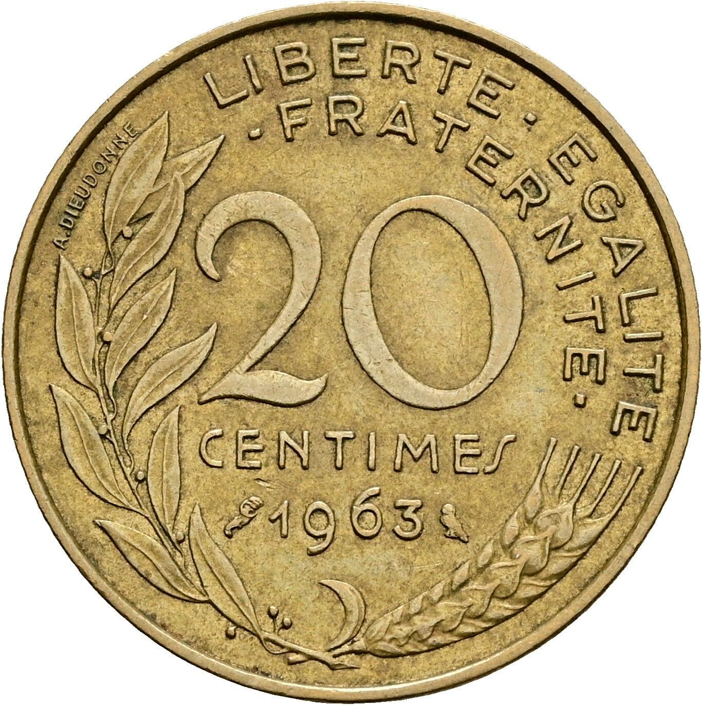 20 Centimes 1963 – Vorderseite