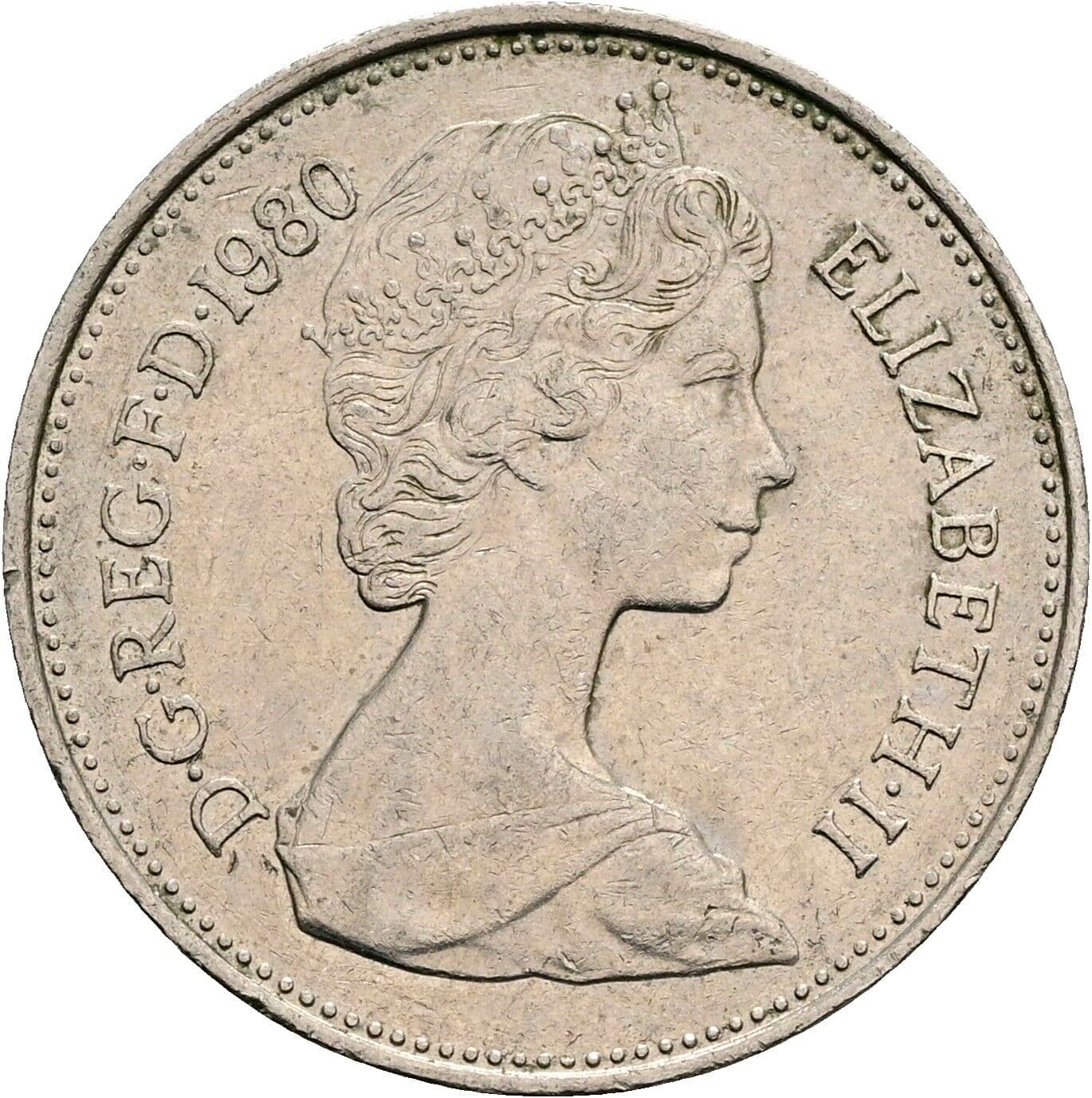 5 New Pence Elisabeth II. 1952-2022 1980 – Vorderseite