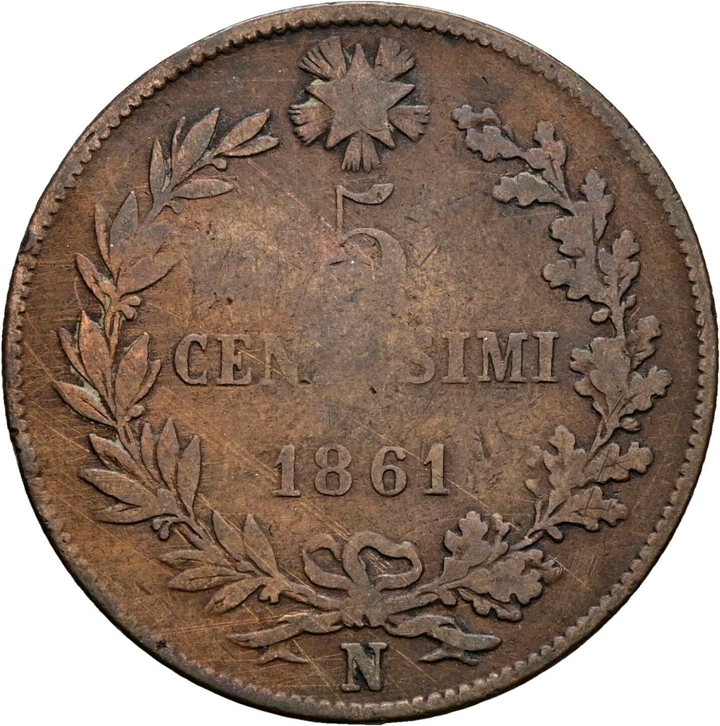 5 Centesimi Vittorio Emanuele II. 1861-1878 1861 N – Rückseite