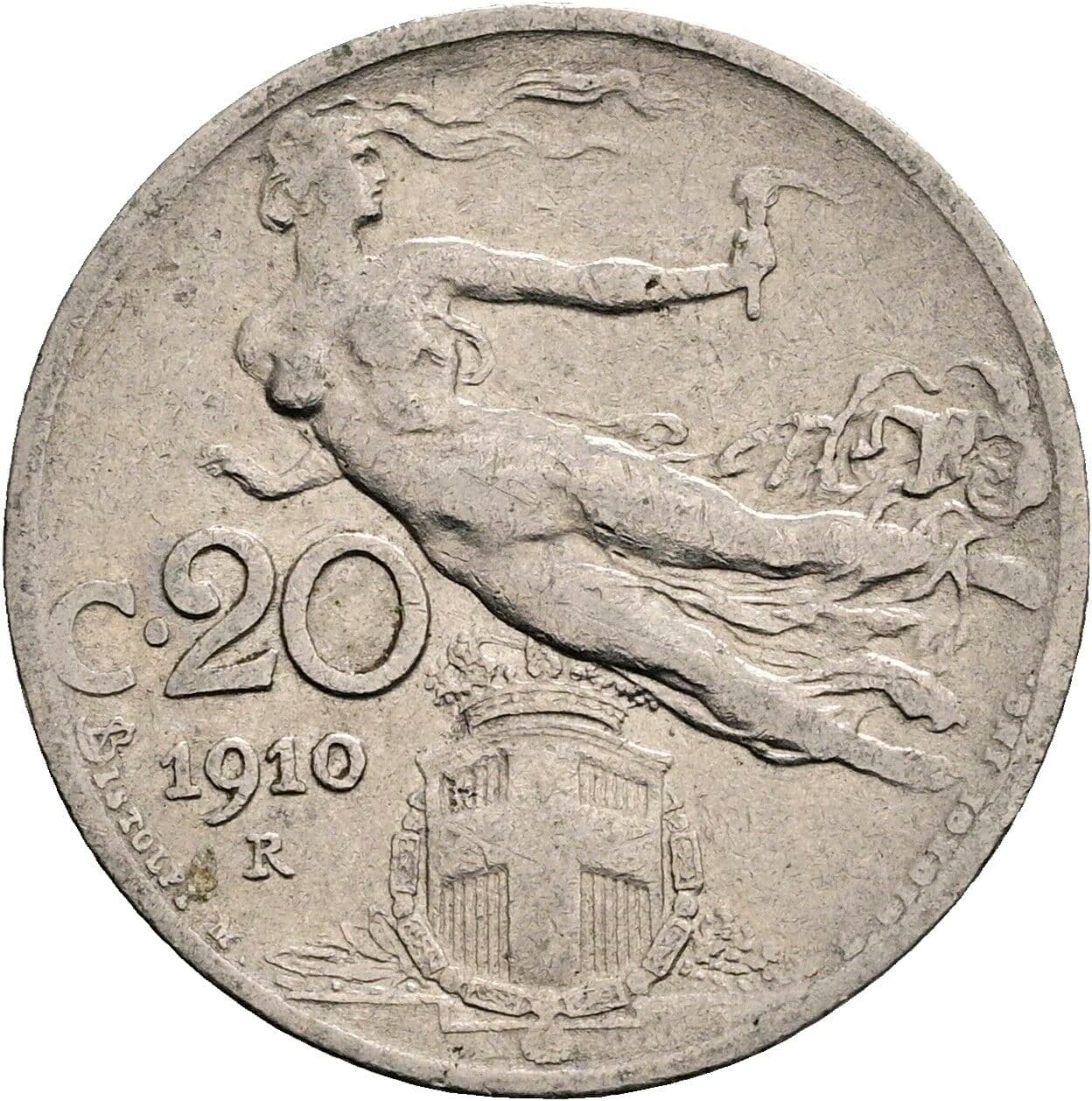 20 Centesimi Victor Emmanuel III. (1900-1946) 1910 – Rückseite