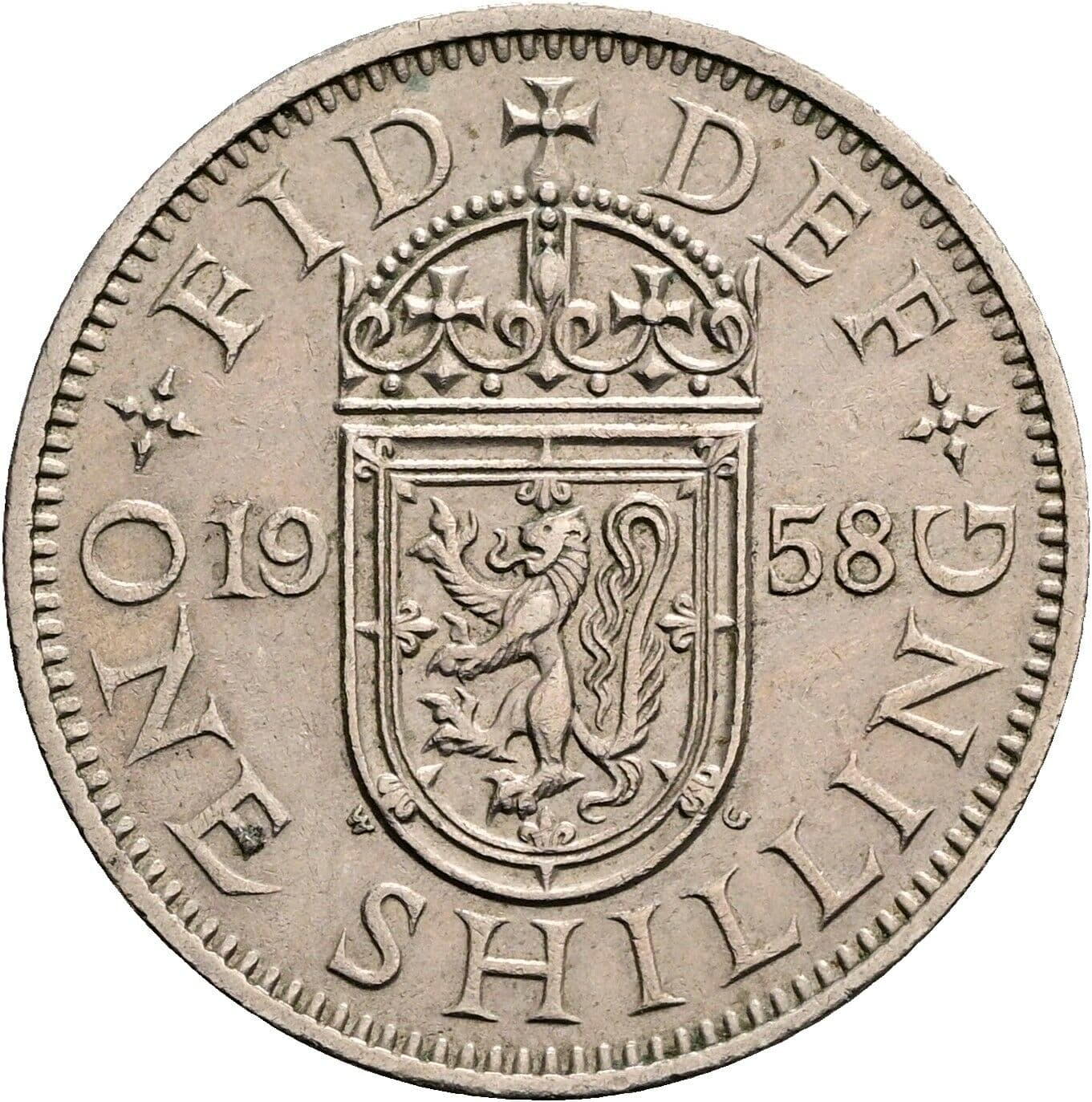 1 Shilling Elisabeth II. 1952-2022 1958 – Rückseite