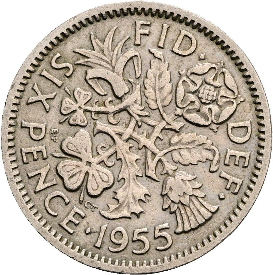 6 Pence Elisabeth II. 1952-2022 1955 – Rückseite