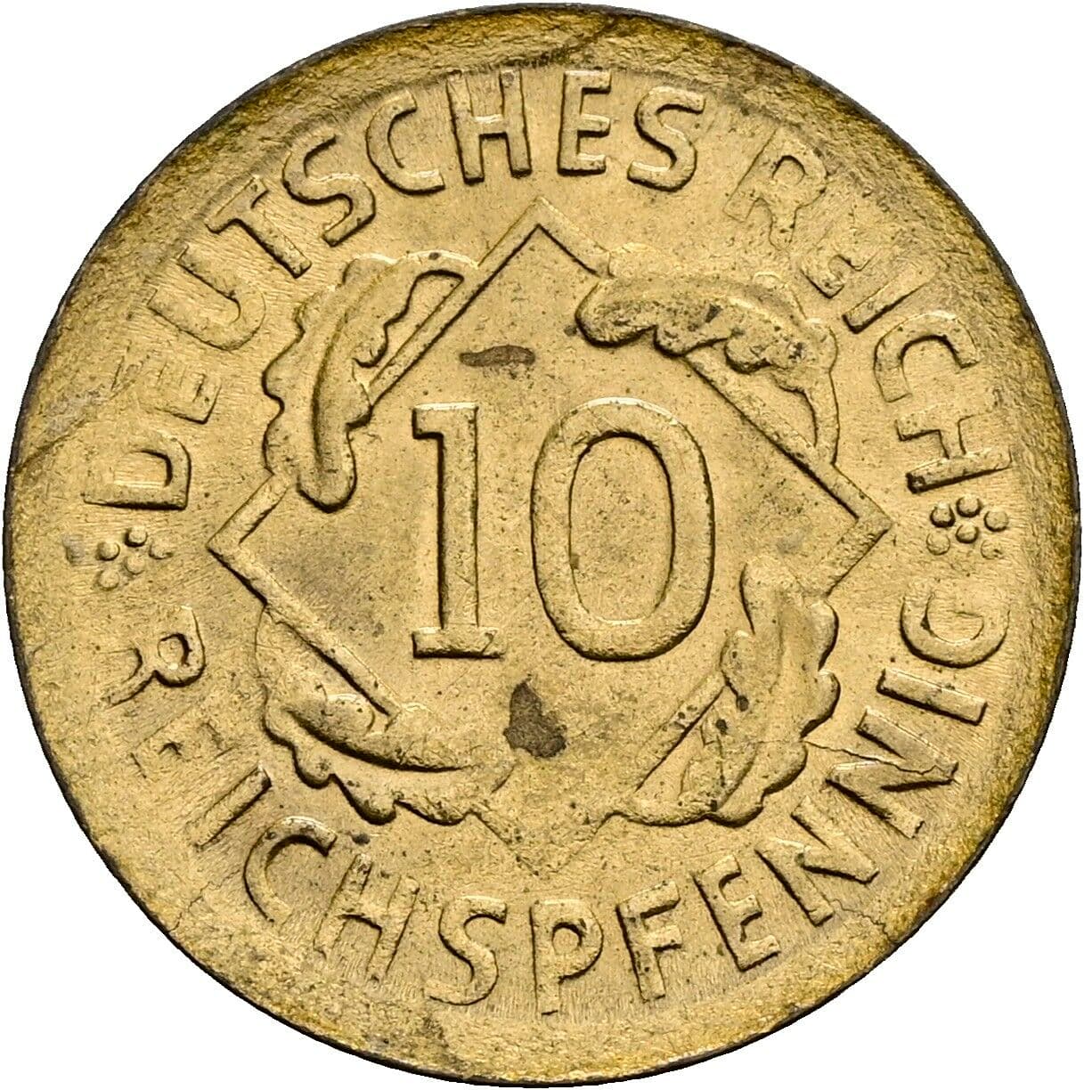 10 Reichspfennig 1925 D, dünner Schrötling – Vorderseite