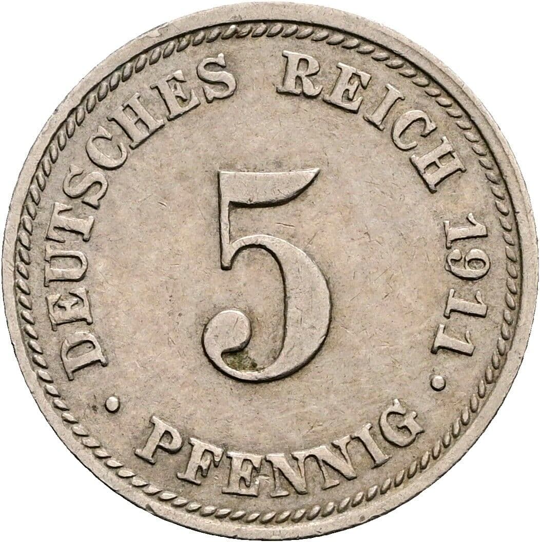 5 Pfennig 1911 D – Vorderseite