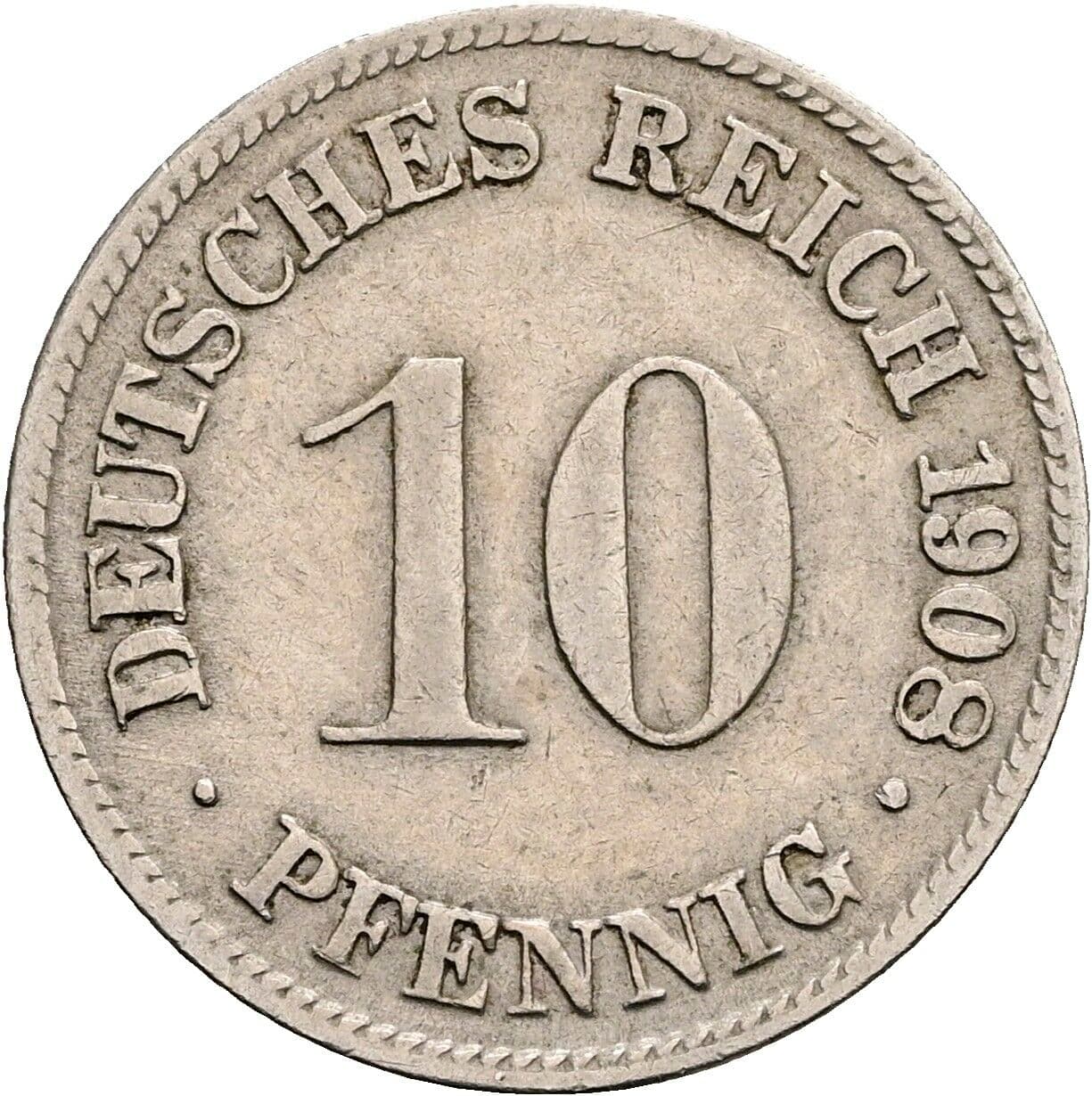 10 Pfennig 1908 D – Vorderseite