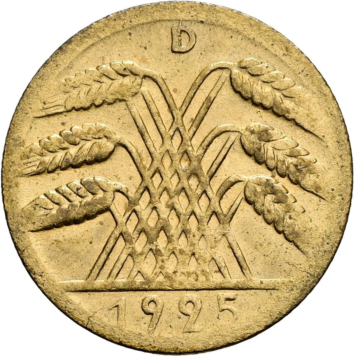 10 Reichspfennig 1925 D, dünner Schrötling – Rückseite