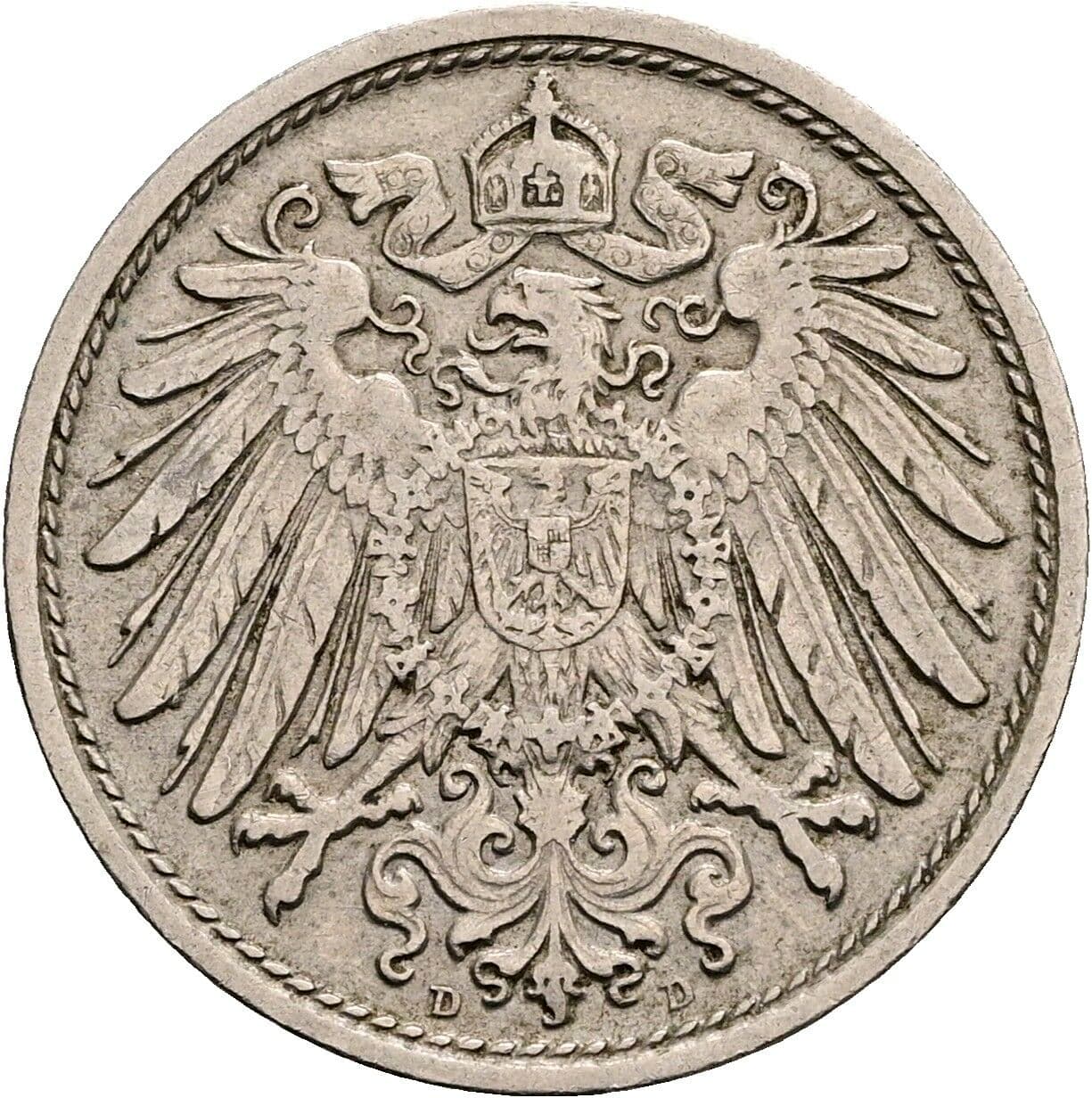 10 Pfennig 1908 D – Rückseite