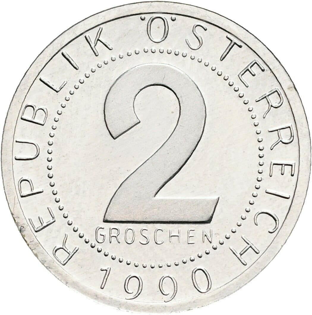 2 Groschen 1990 – Vorderseite