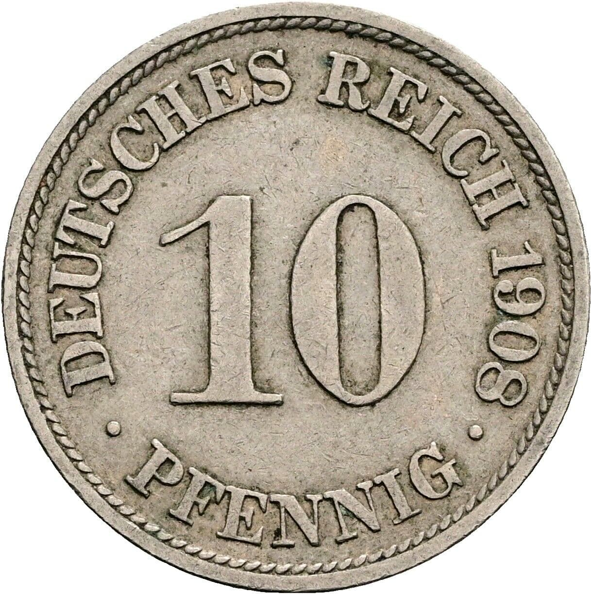 10 Pfennig 1908 F – Vorderseite