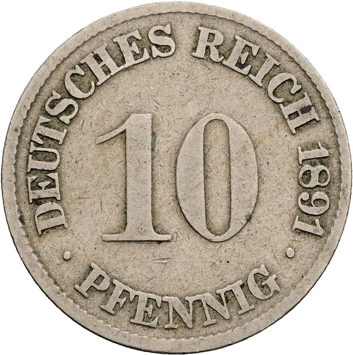10 Pfennig 1891 G – Vorderseite
