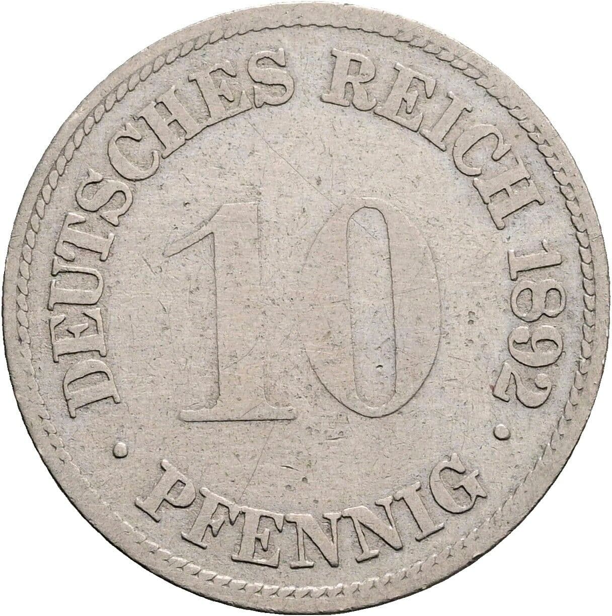 10 Pfennig 1892 F – Vorderseite