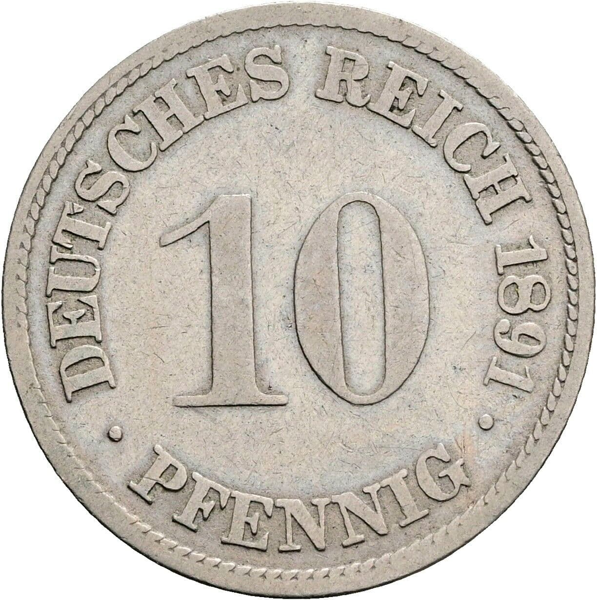 10 Pfennig 1891 D – Vorderseite