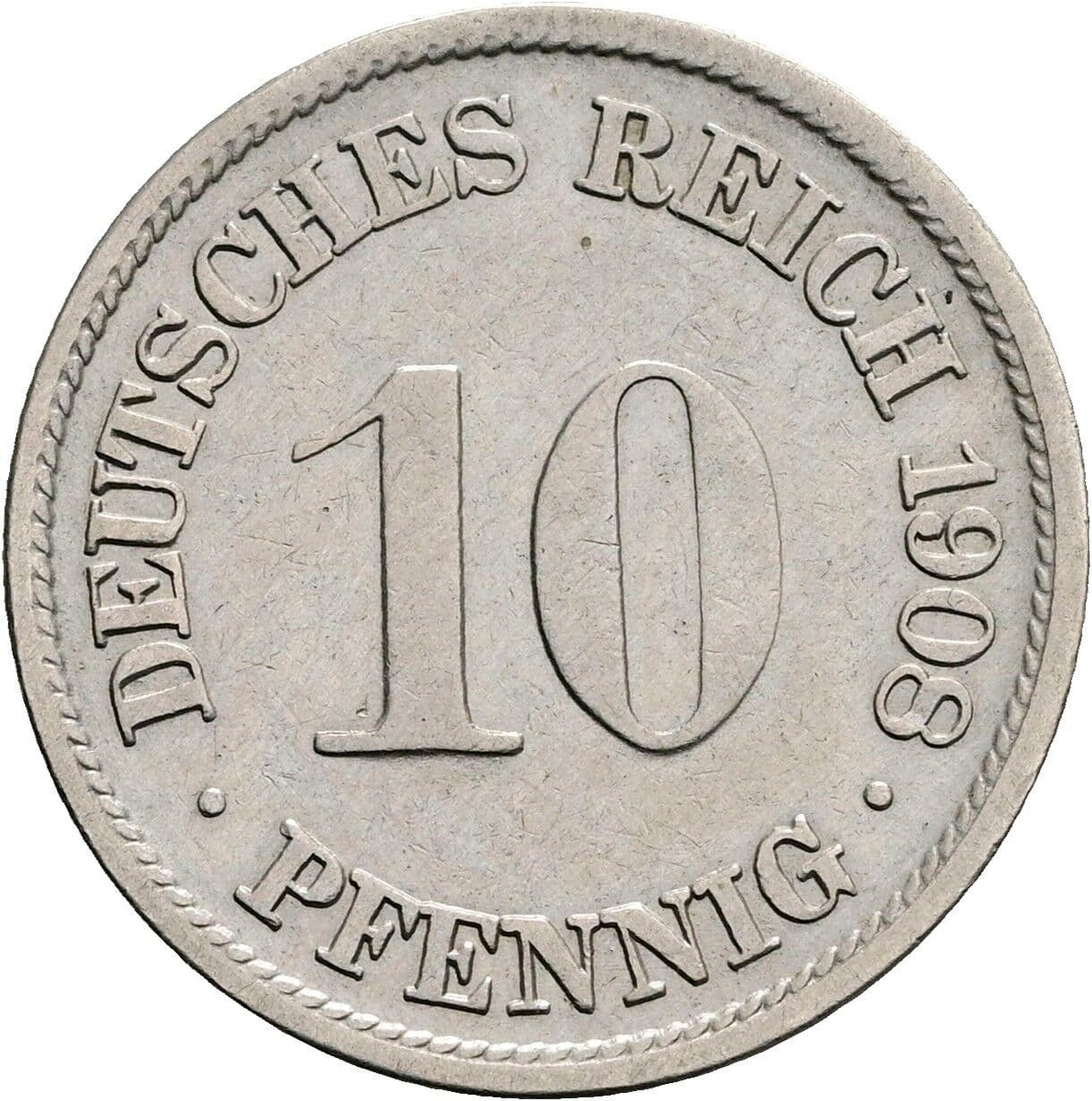 10 Pfennig 1908 F – Vorderseite