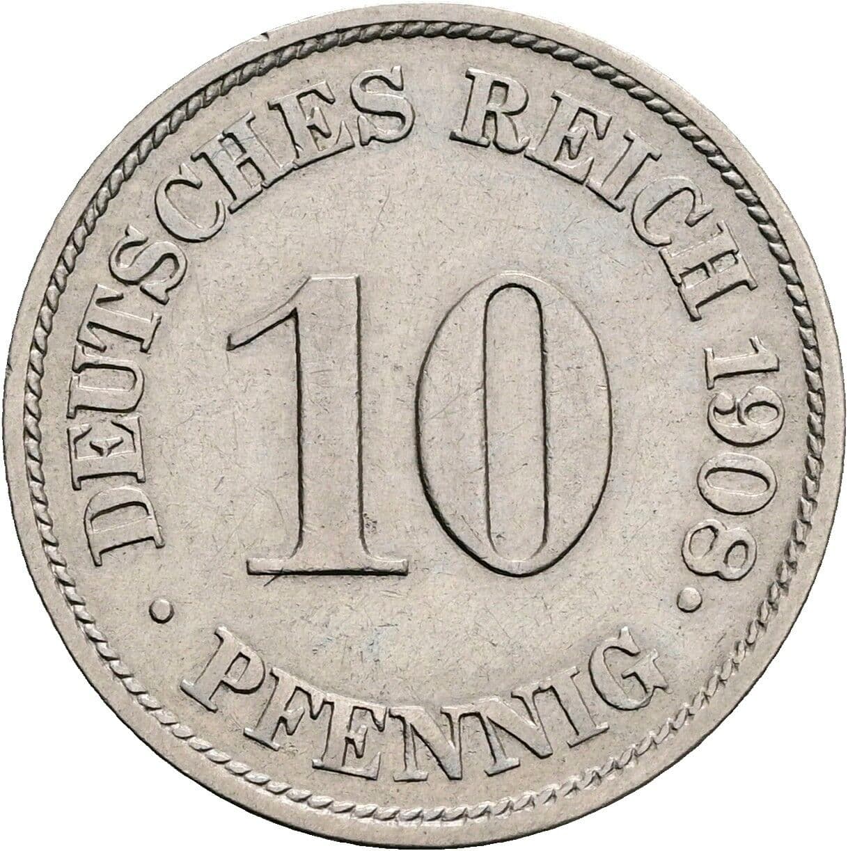 10 Pfennig 1908 J – Vorderseite
