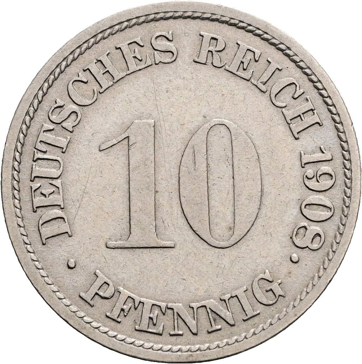 10 Pfennig 1908 G – Vorderseite