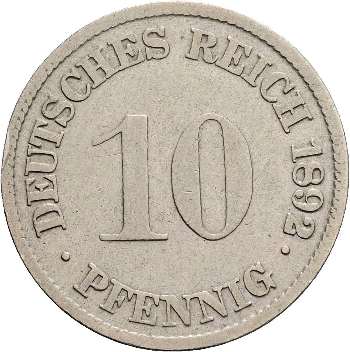 10 Pfennig 1892 G – Vorderseite