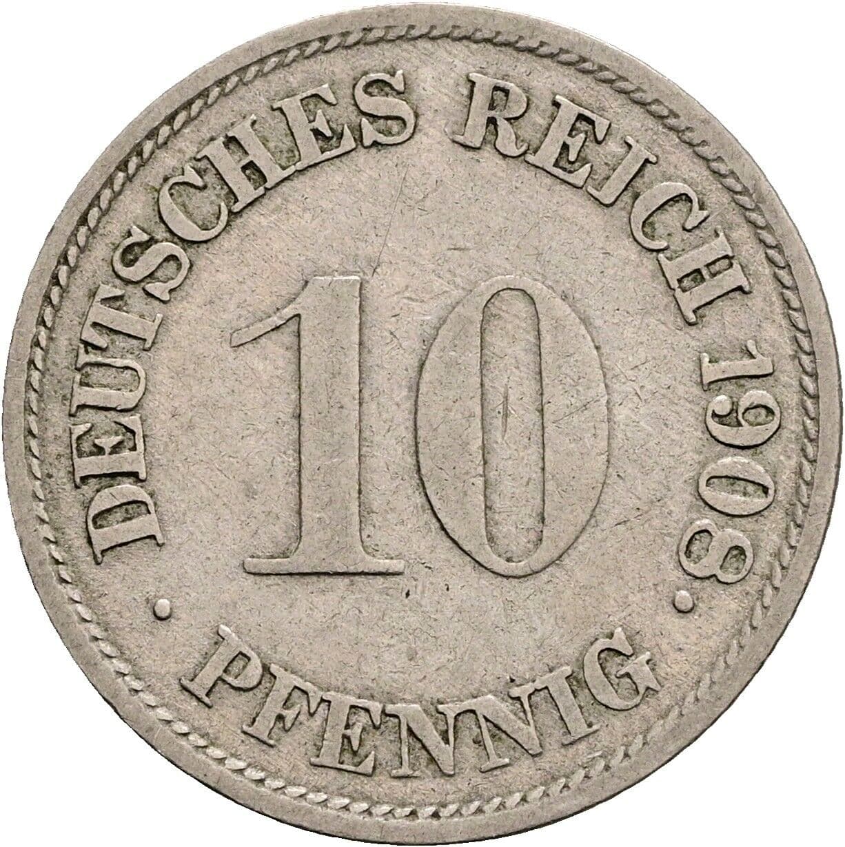 10 Pfennig 1908 G – Vorderseite