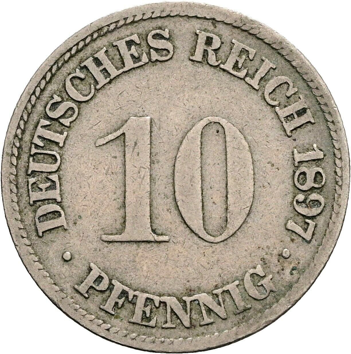 10 Pfennig 1897 G – Vorderseite