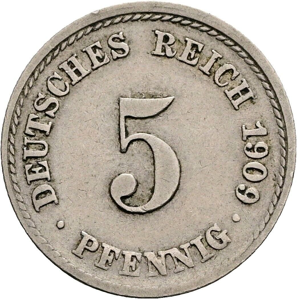 5 Pfennig 1909 F – Vorderseite