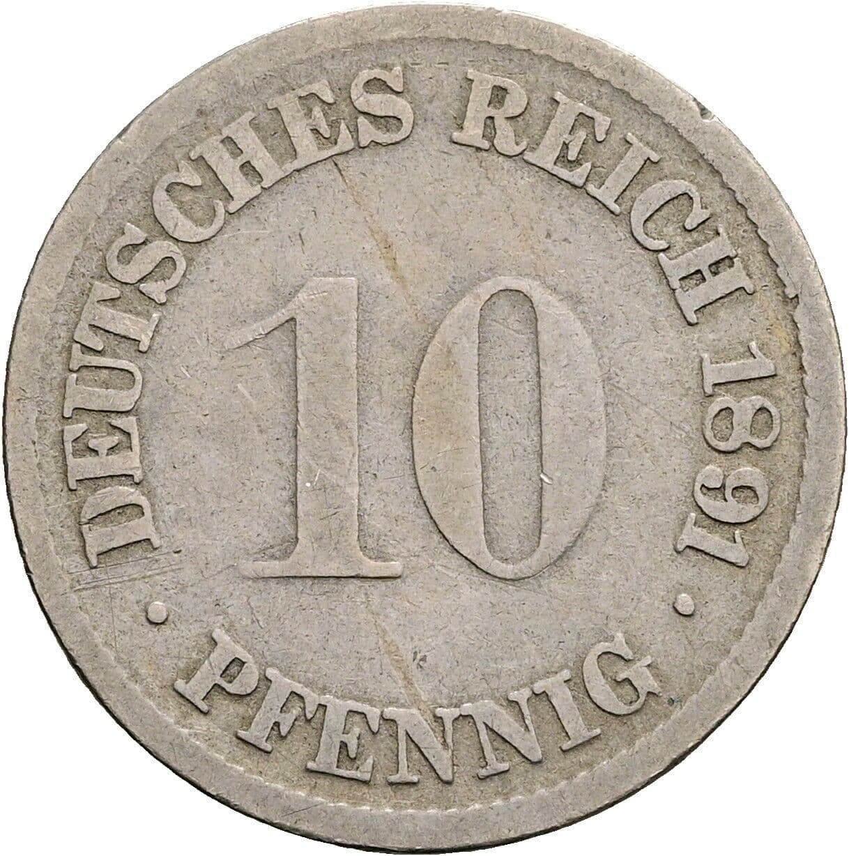 10 Pfennig 1891 F – Vorderseite