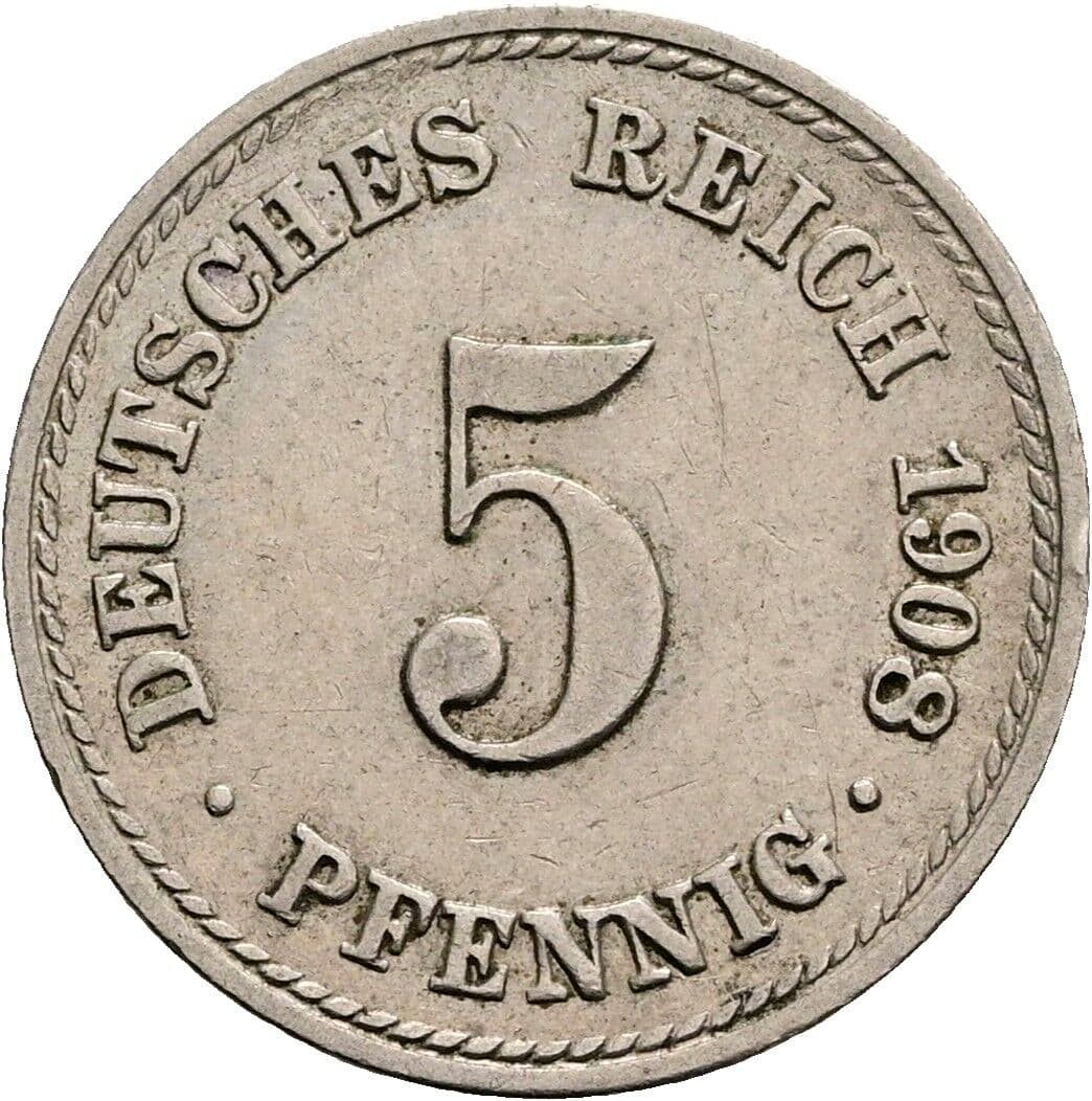 5 Pfennig 1908 A – Vorderseite