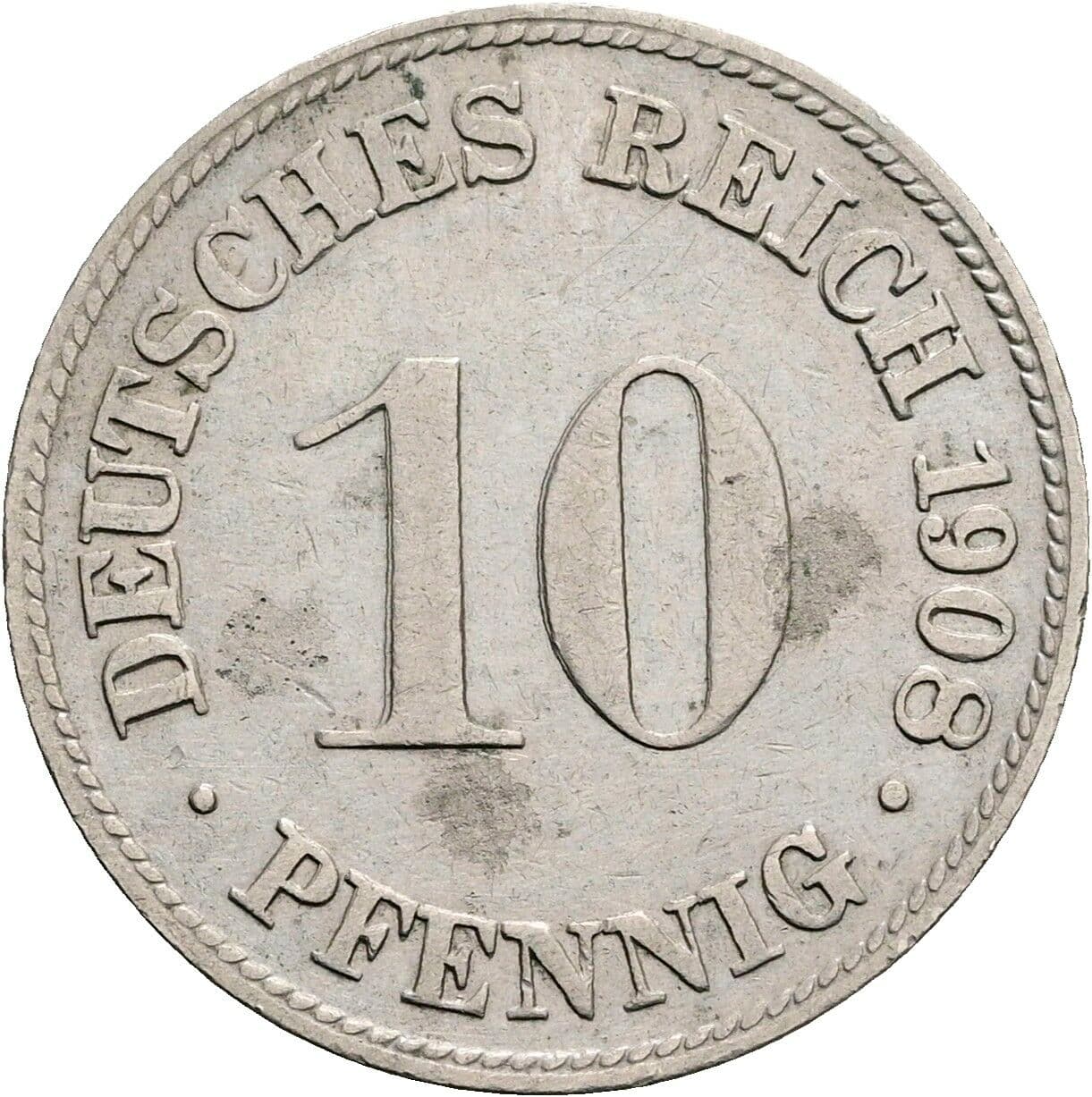 10 Pfennig 1908 D – Vorderseite