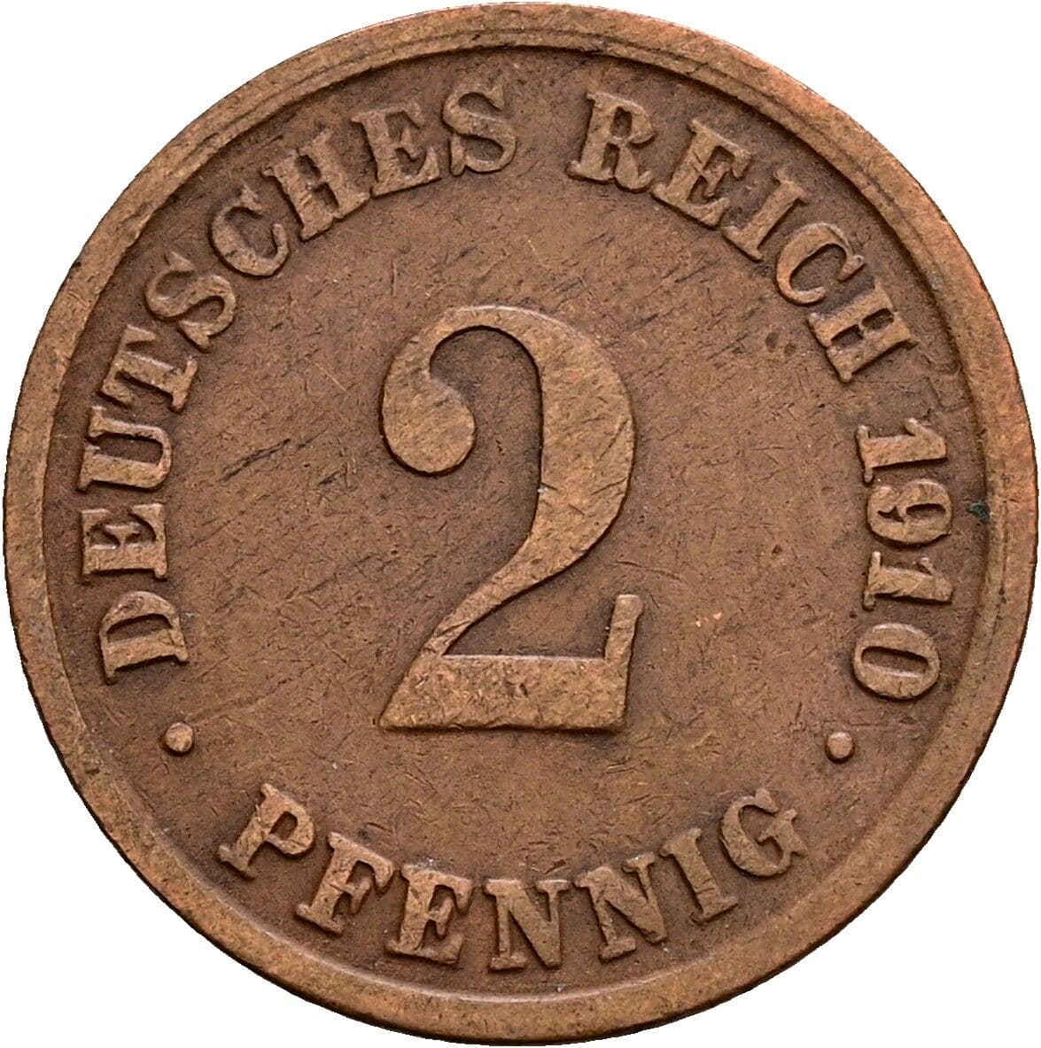 2 Pfennig 1910 D – Vorderseite